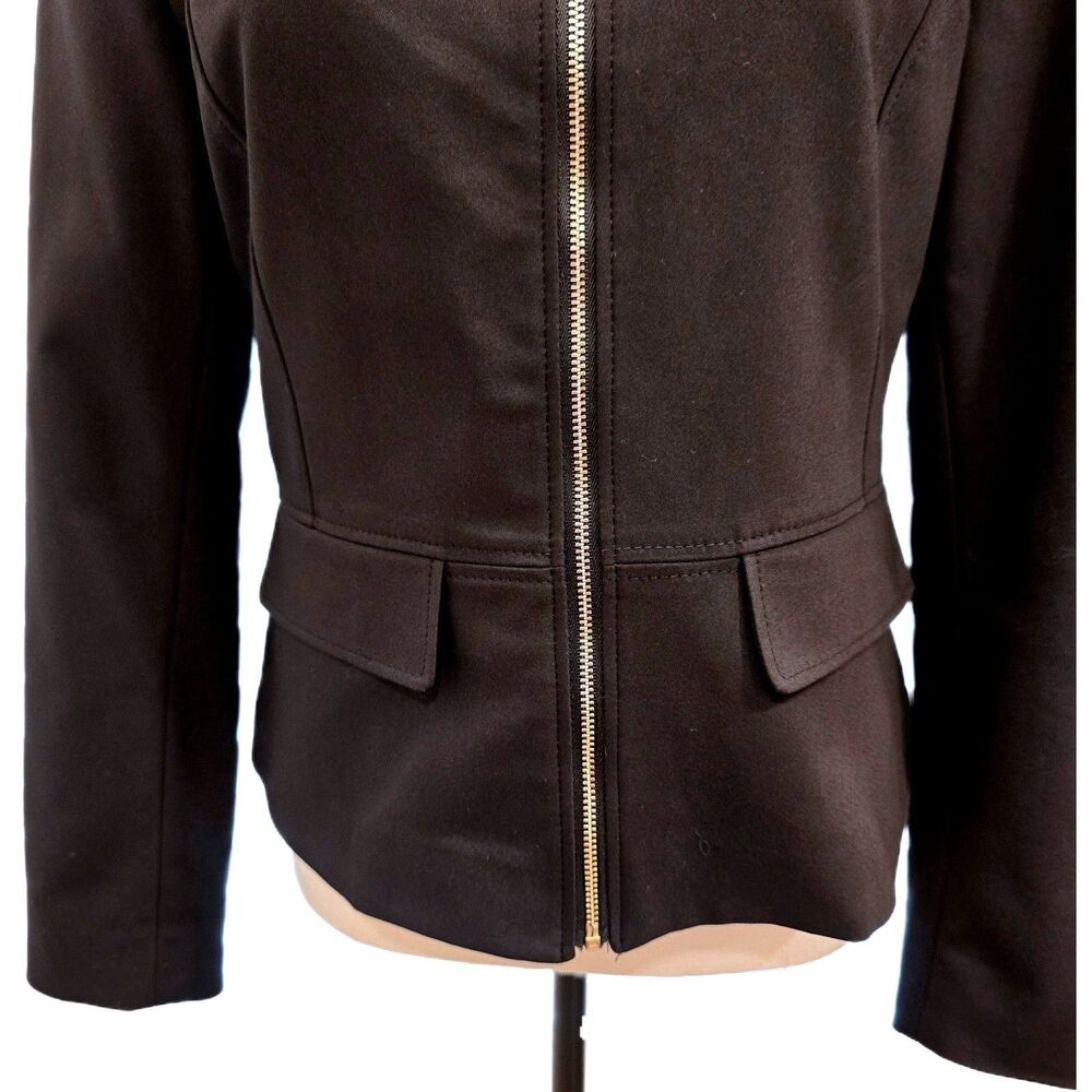Contemporaine by Simons Black Peplum Blazer Jacket Gold Zip Professional Size 8